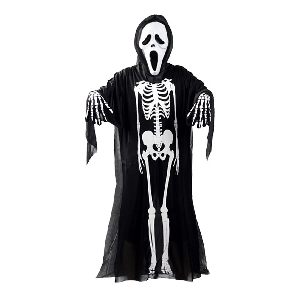 

2022 Skull Skeleton Ghost Cosplay Costume Adults Kids Halloween Carnival Masquerade Fancy Dress Clothes+Skull Devil Mask+Gloves