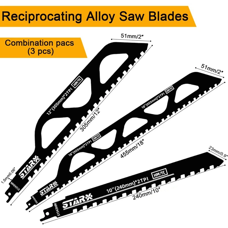 

Saw Blades - Carbide Reciprocating Saw Blades For Cutting Porous Concrete, Fibre Cement, Wood,Brickwork, (3 PCS)