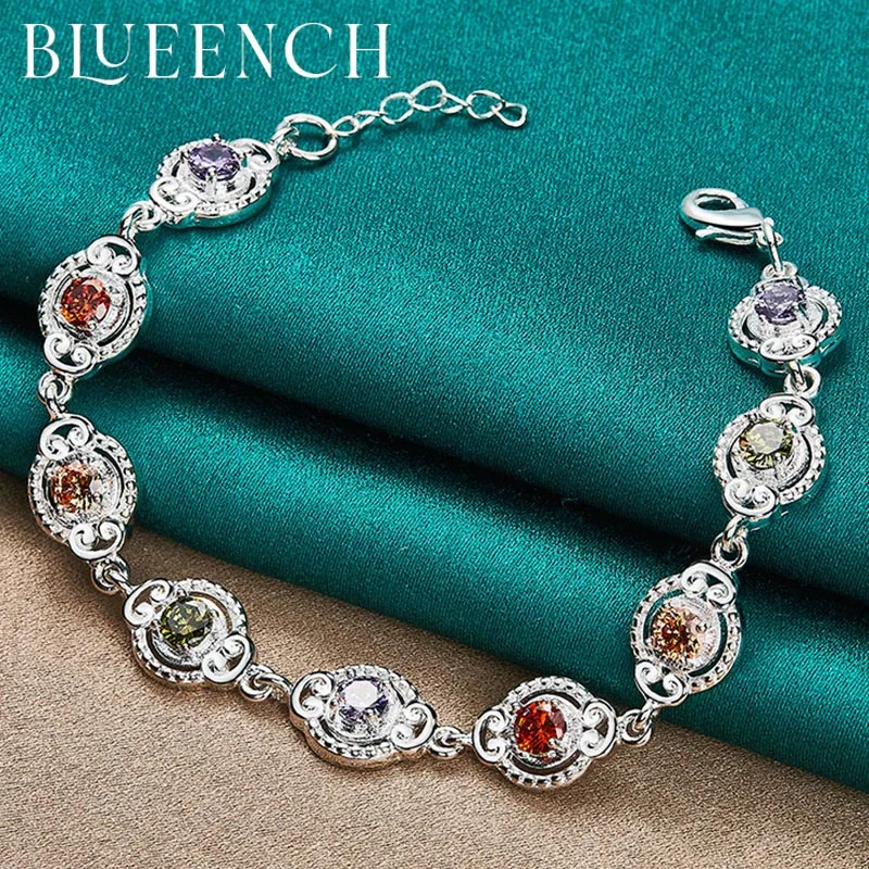 

Blueench 925 Sterling Silver Colored Zircon Bracelet For Engagement Wedding Fashion Temperament High Jewelry