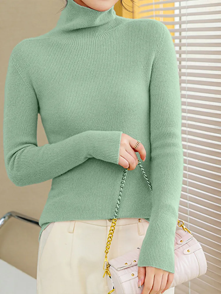 Голубой шерстяной свитер для женщин 2024 осень и зима новый универсальный