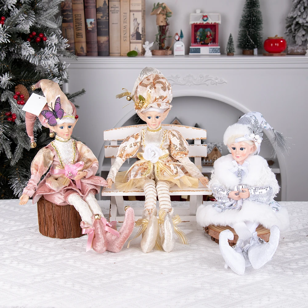 Сидящая кукла-эльф праздничный подарок со шляпой рождественское украшение