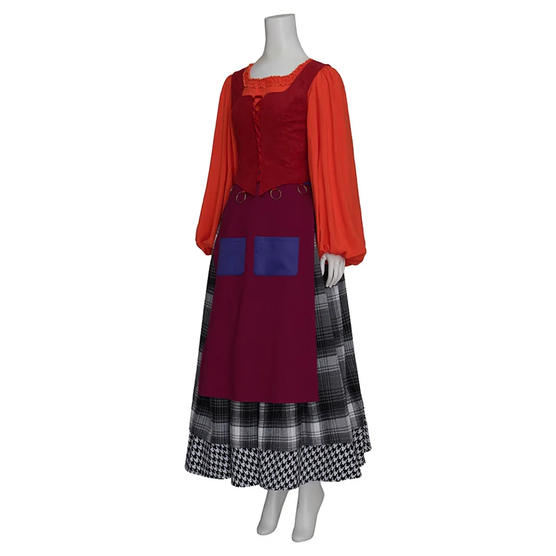 Mary Sanderson Cosplay Costume Red Plaid Dress Outfits For Adult Women Halloween Carnival Suit