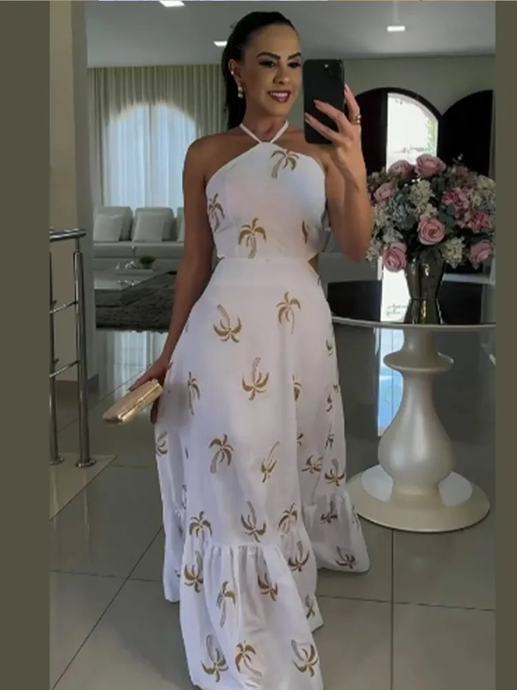 Женское длинное платье с открытой спиной элегантное шикарное лямкой на шее