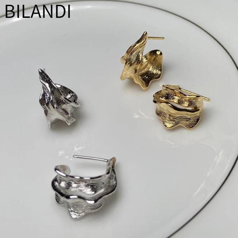 

Bilandi Fashion Jewelry Geometric Irregular Silver Plated Gold Color Stud Earrings For Women Girl 2023 Trend New Accessories