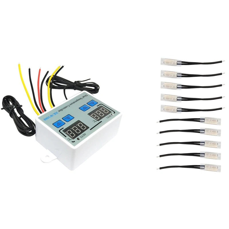 

JFBL Hot 10 Pcs Bimetal Temperature Control Switch & 1X Dual Digital Thermostat Temperature Controller Two Relay
