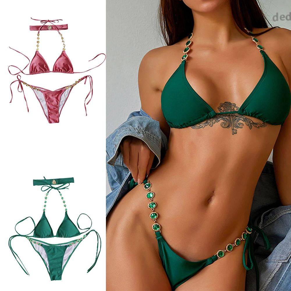 

2-Piece Women's Swimsuit Sexy Tie Bikini Vintage Summer Slim Bathing Suit Spa Clothing Swimwear for Swimming Pool Beach AUG889
