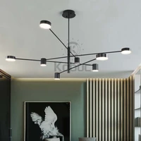 kobuc modern fashion rotatable long led ceiling suspended chandelier light lamp black gold for hall kitchen living room bedroom
