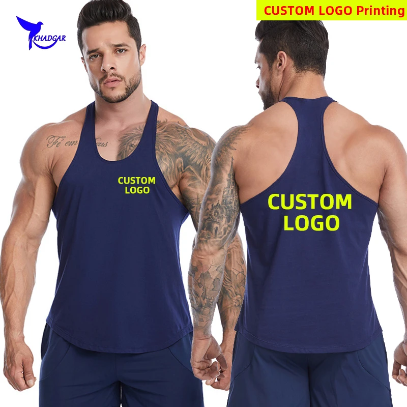 

2022 Summer Men Cotton Workout Gym Sleeveless Shirt Sports Stringer Tank Tops Running Singlets Fitness Vest Undershirt Custom