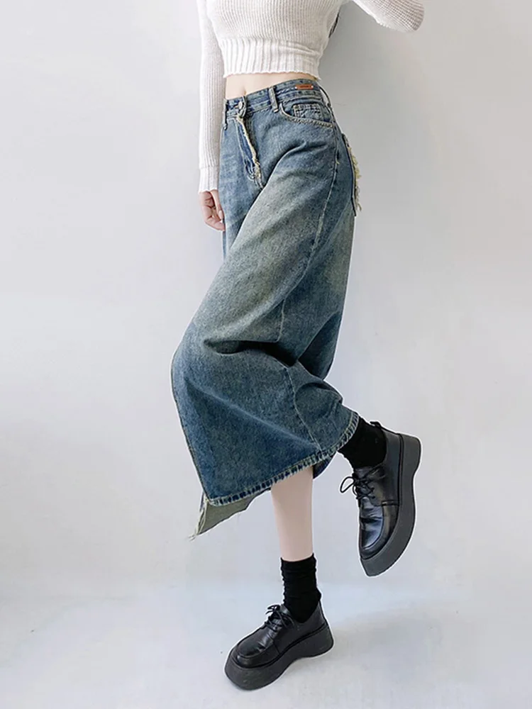 Синяя джинсовая юбка Circyy для женщин длинная с высокой талией модная уличная