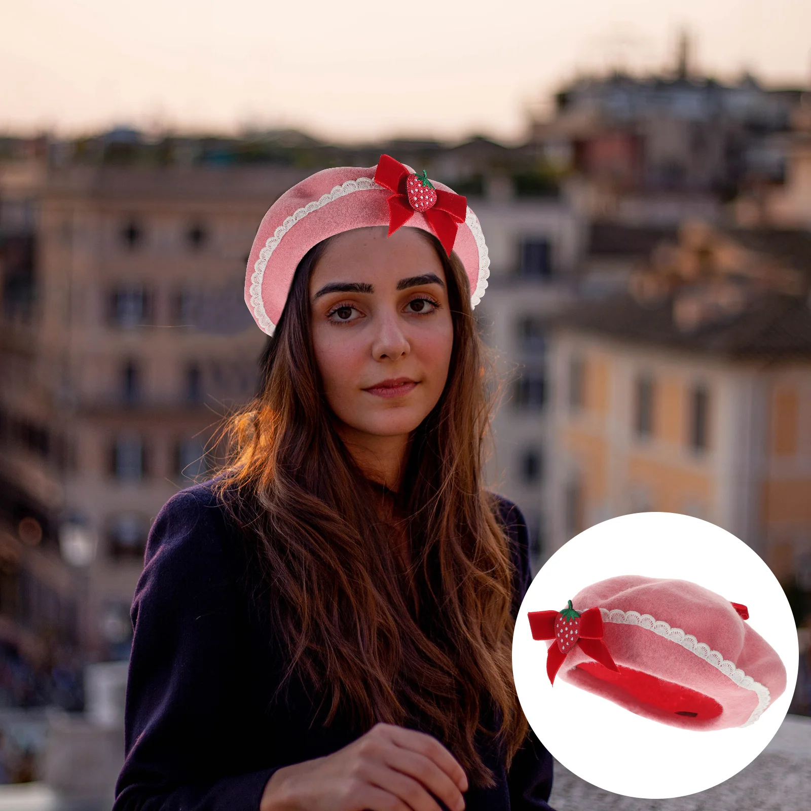 

1pc Unique Female Decorative Hat Sweet Warm Hat Outdoor Fashion Berets