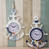 mediterranean ocean style wooden blue white wall clock nautical sailboat seagull wall hanging clock watch office home decoration