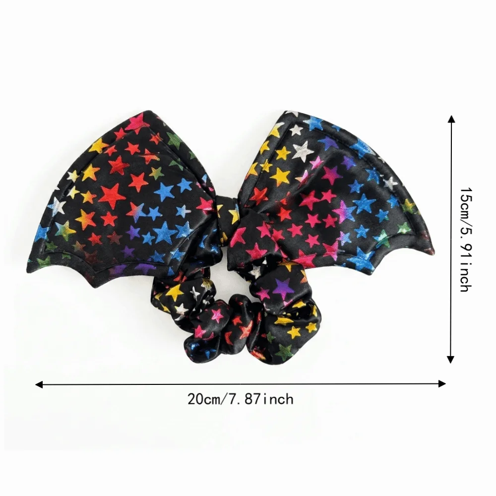 Фото Модная резинка для волос Fashion Star Bat Scrunchie: Элегантный готический бантик для волос на Хэллоуин, серебряная резинка для волос с паутиной, для маскарадов №5