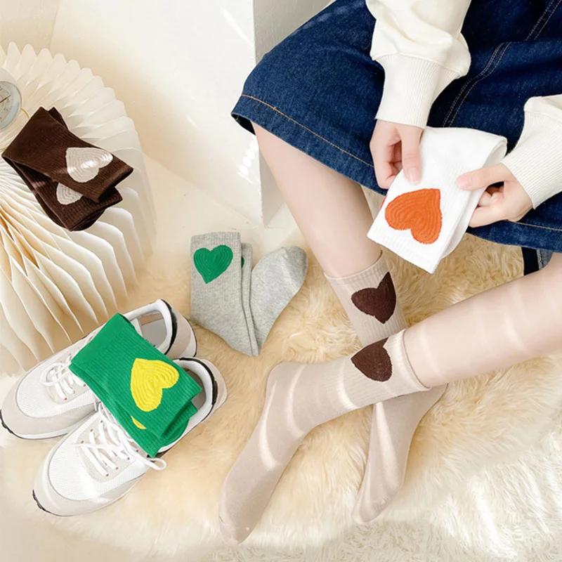 

Socks Female Ins Tide All-match Simple Love Spring Autumn Cotton Socks Korean Version Of The Trend Street Skateboard Pile Socks