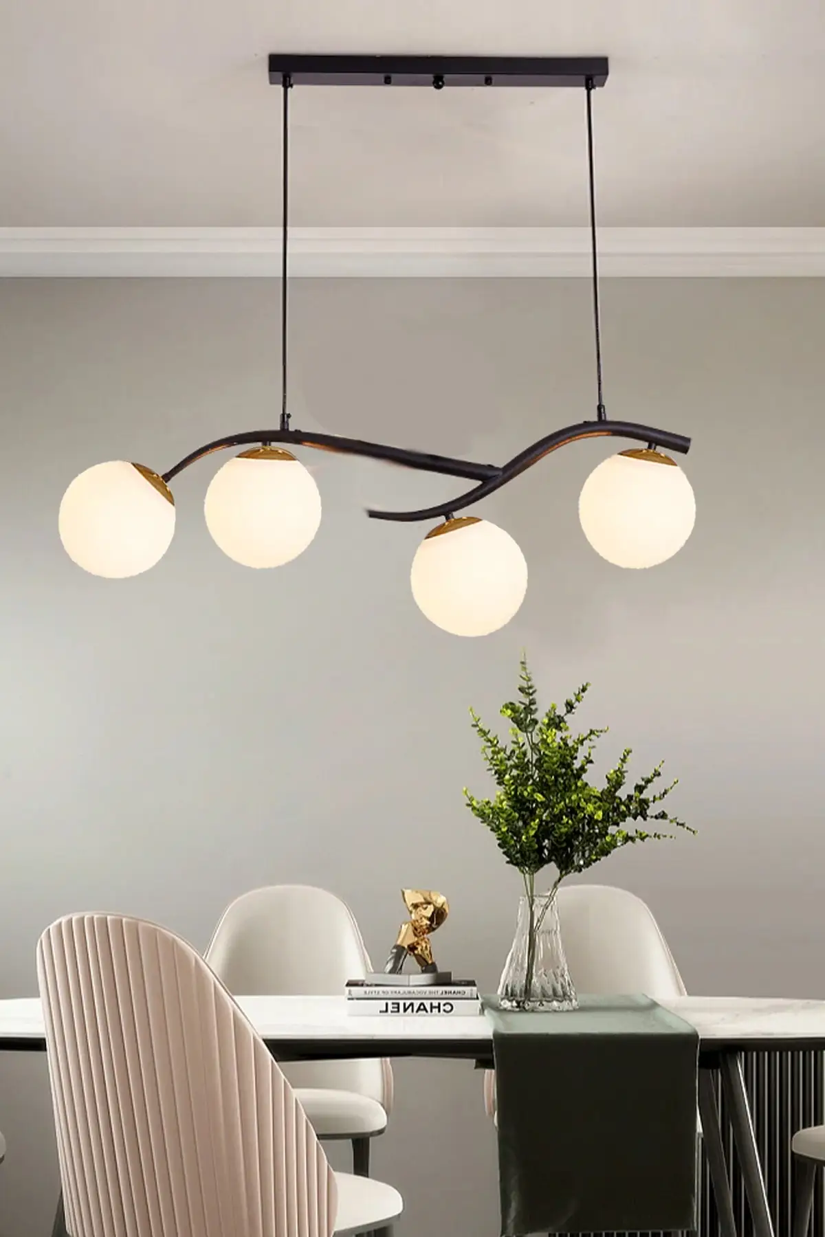 

Labra Modern Architectural Design Black Case White Glass Lined Quadrant Chandelier