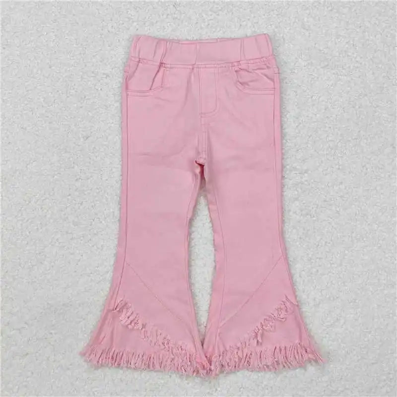 Западная мода для маленьких девочек розовые джинсовые брюки с эластичной