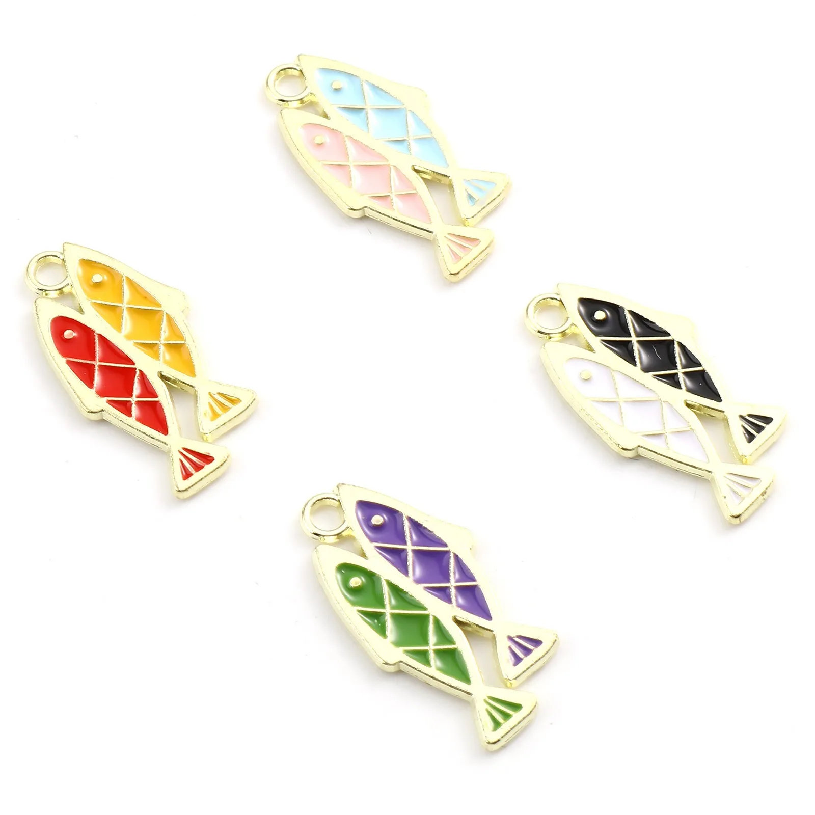 

Cute Cartoon Ocean Jewelry Charms Fish Animal Gold Color Metal Multicolor Enamel Pendants DIY Necklace Jewelry 24mm x 13mm,20PCs