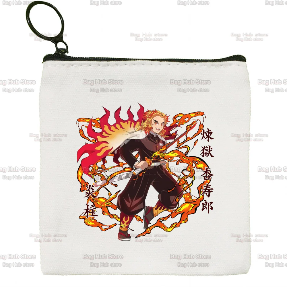 Demon Slayer Anime Rengoku Kyoujurou Mugen Train Canvas Coin Wallet DIY Zipper Coin Key Bag Money Pocket Women Men Coin Purse