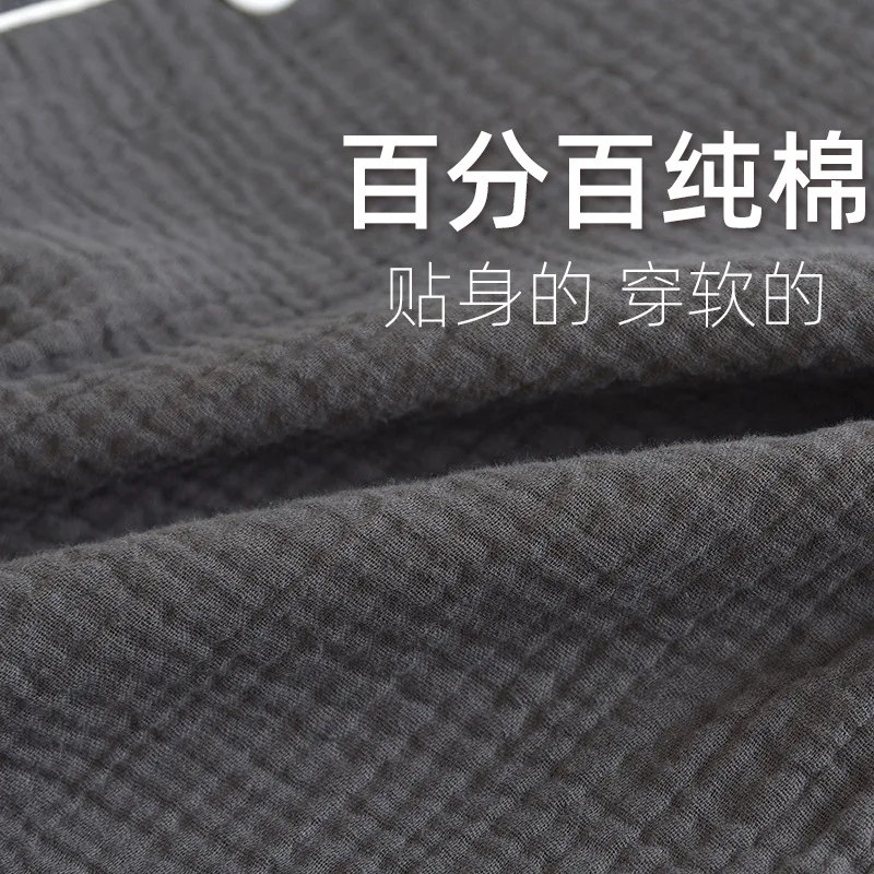 Pajamas Cotton Men's Suit Loose Spring and Autumn Large Size Cotton Crepe V-neck Long-sleeved Casual and Comfortable Loungewear