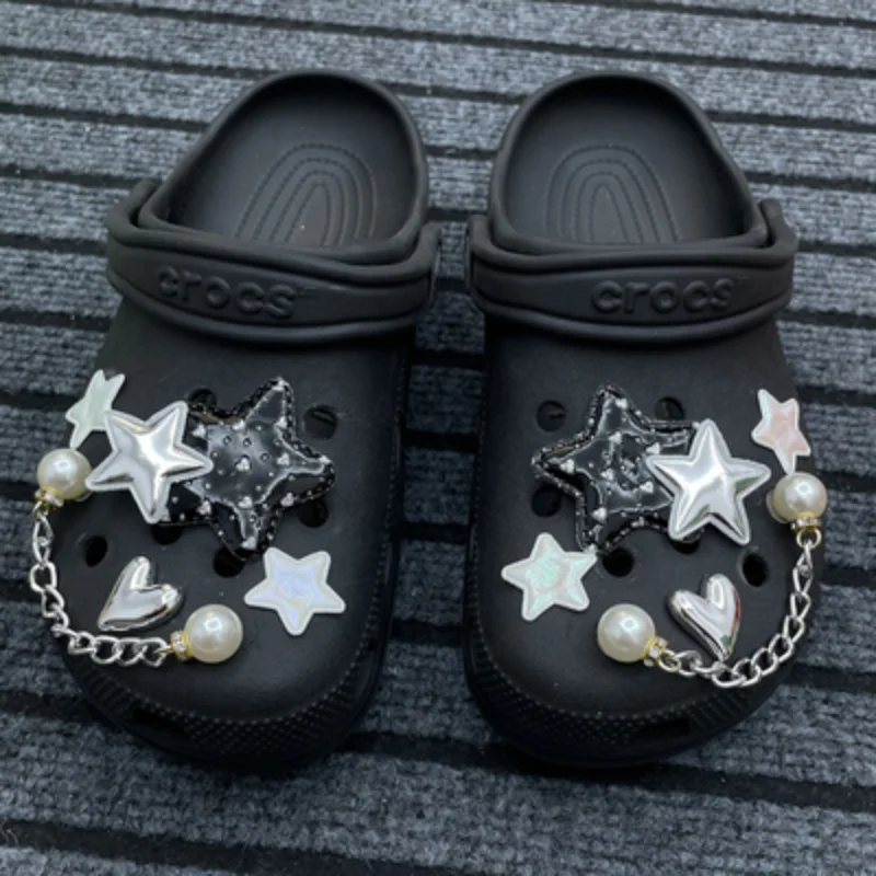 

Black Stars All-match Shoes Charms for Croc DIY Pearl Chain Croc Charms Designer Bundle Quality Croc Accessories Fashion Trend