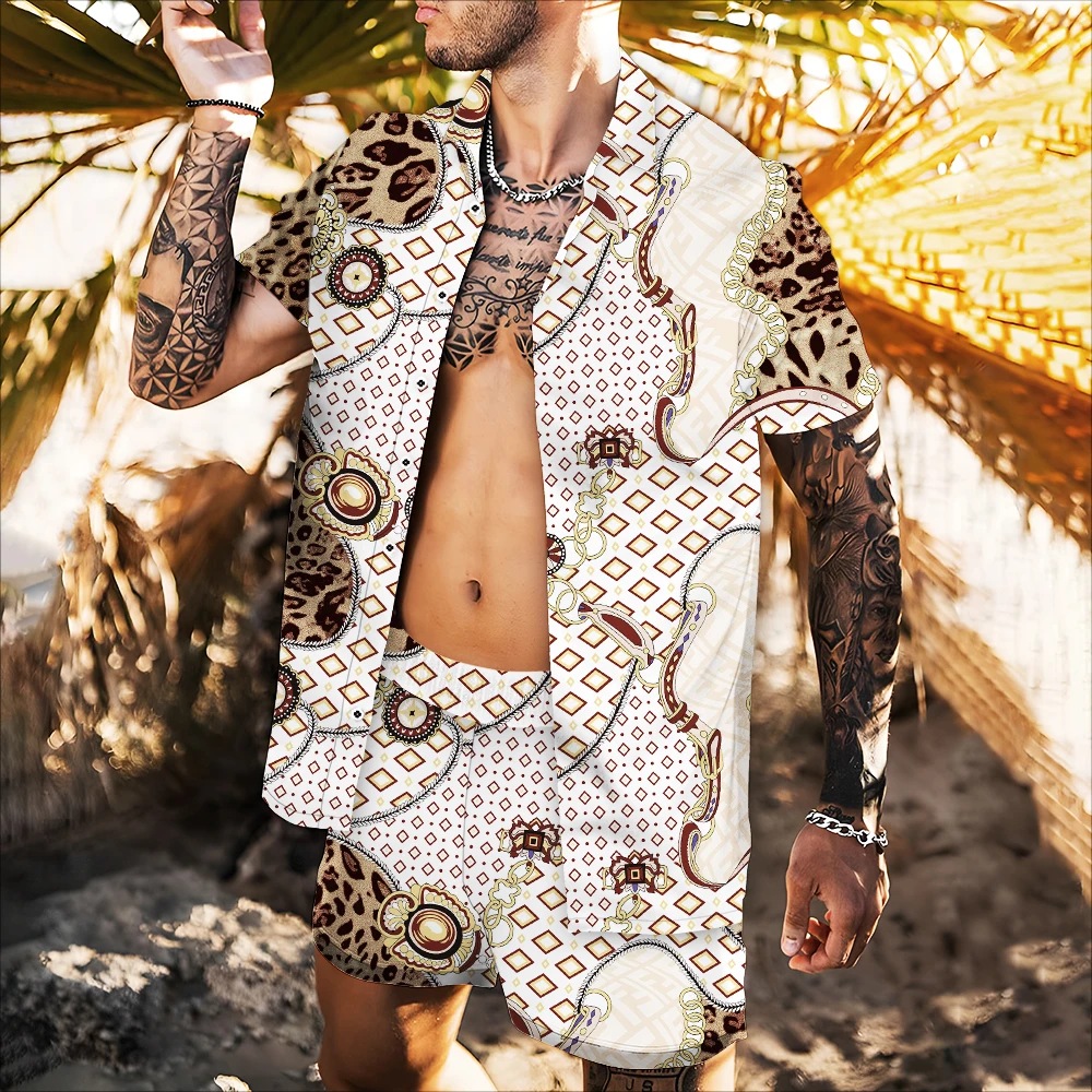 

New Men Sets Luxury Hawaiian Set Mens Printing Set Short Sleeve 2022 Summer Casual Floral Shirt Beach Two Piece Suit Fashion