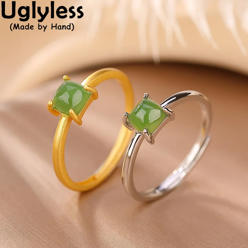 

Uglyless 5MM MINI Jasper Rings for Women Fashion Simple Gemstones Square Rings Real 925 Sterling Silver Thin Ring Golden Jewelry