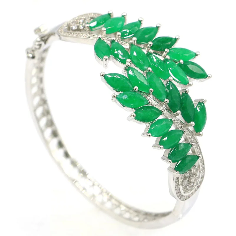 59x29mm 18g Highly Recommend Top Selling Real Green Emerald Silver Bangle Bracelet 7.0inch