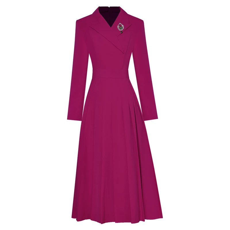 Kate Princess Purple Solid Dress Fashion Turn-Down Collar Long Sleeve A-Line Dresses 8888