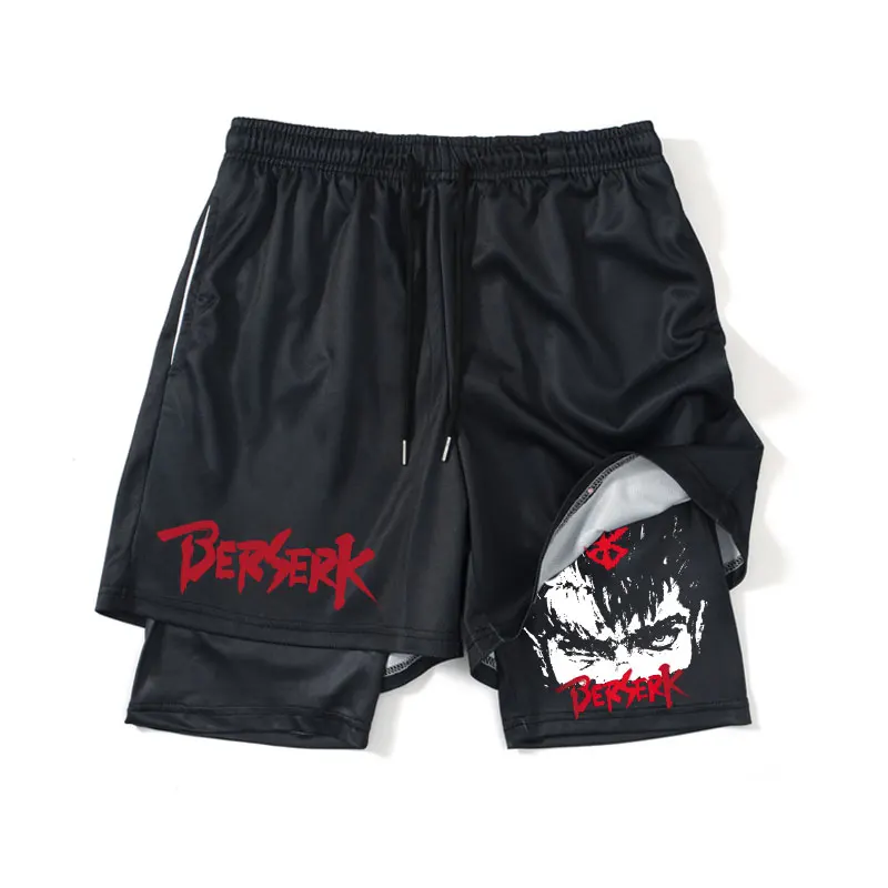 

Anime Berserk Guts Men Running Shorts 2 In 1 Mesh Quick Dry Workout Training Gym Shorts Fitness Jogging Summer Men Sports Pants