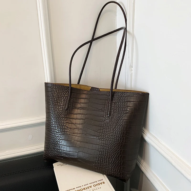 

Woman Tote Bags Large Capacity Shopper Designer Handbags For Women Fashion Stone PU Leather Casual Luxury Shoulder Women's Bags