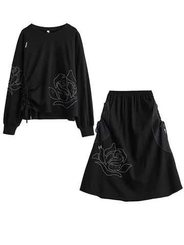 XITAO/Повседневные комплекты с черным платьем; Модный Свободный Топ и юбка; Комплект из двух предметов; Асимметричная отделка в стиле пэчворк; DMJ3107