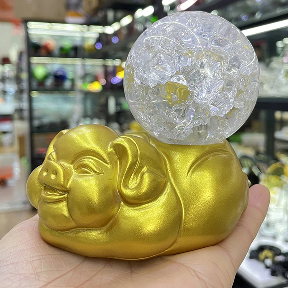 

Fortune Piggy Statue Polyresin Crafts Ornaments Crystal Ball Base Sphere Holder Desktop Decoration Lucky Mascot Festive Gift