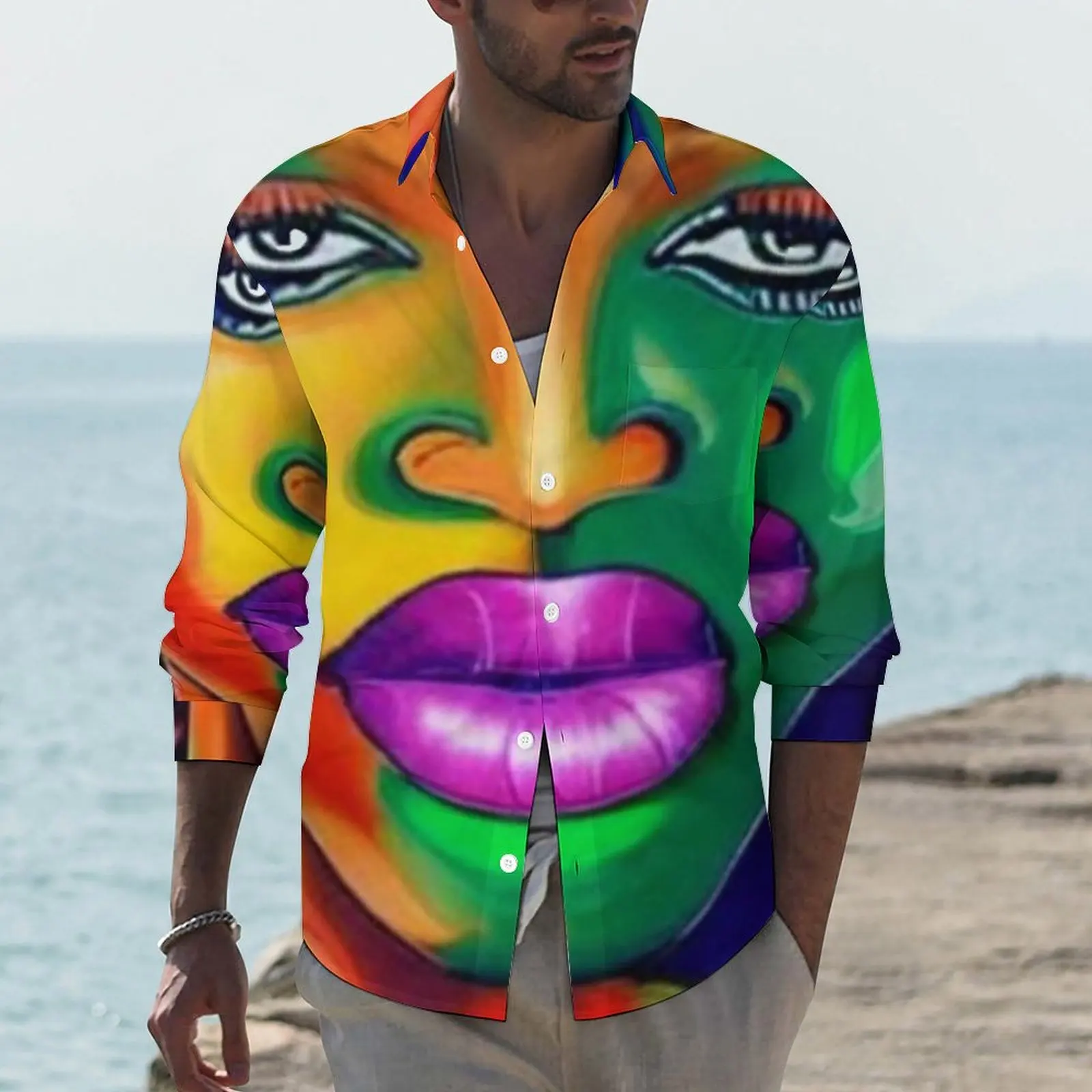 

Рубашка женская с абстрактным принтом, Повседневная Блузка с длинным рукавом, с рисунком, в африканском стиле, осень