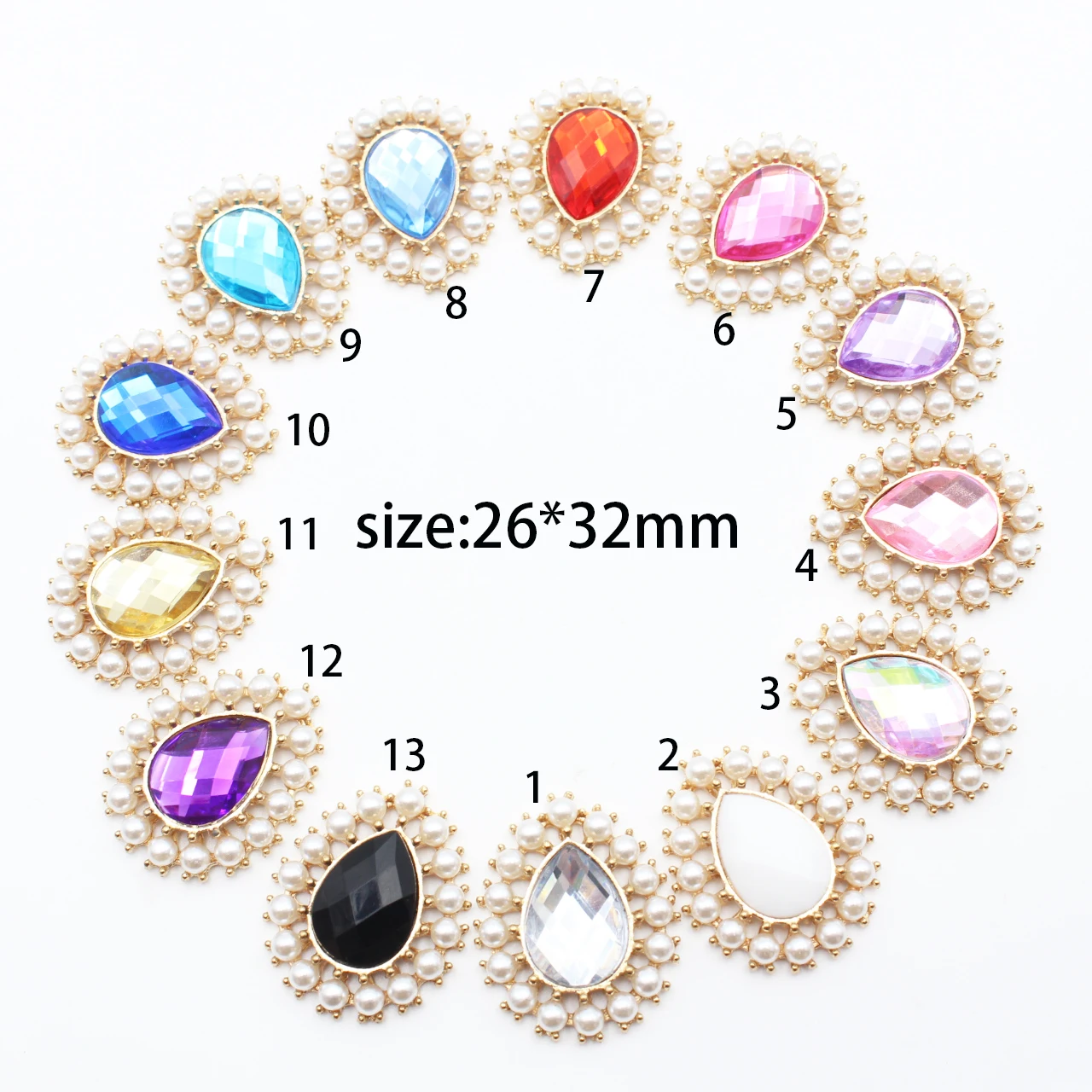 

10pcs/lot 26*32mm Pearl Water Droplets Buttons Embellishments for Craft Diy Clear Alloy Buttons Sewing Craft Beads for Clothes