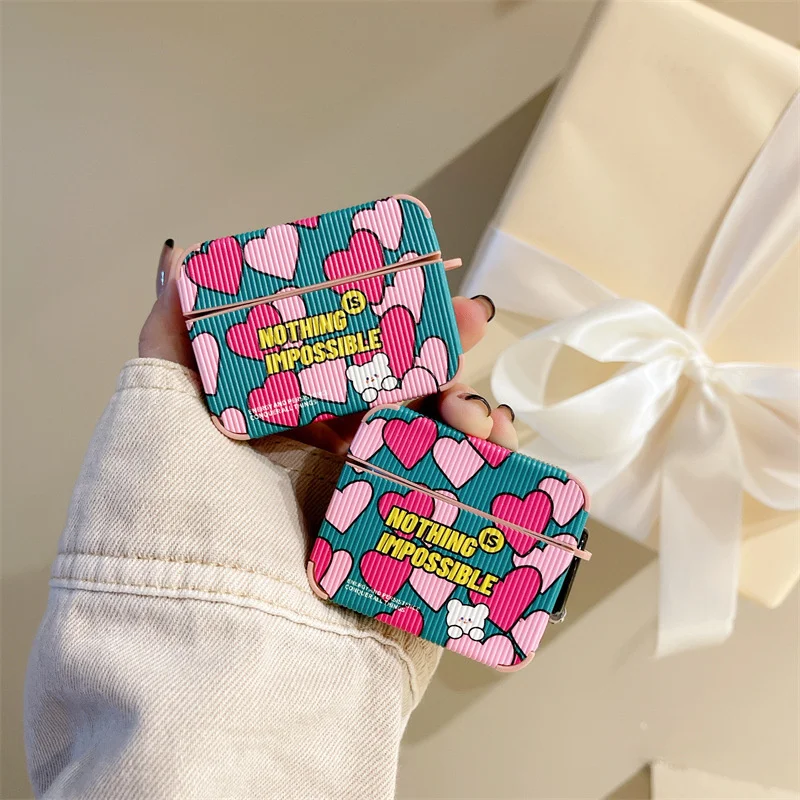

For AirPods 1 2 3 Pro Earphone Case Creative Cute Letter Green Background Pink Love Bear Tpu Anti-drop Bluetooth Earphone Shell