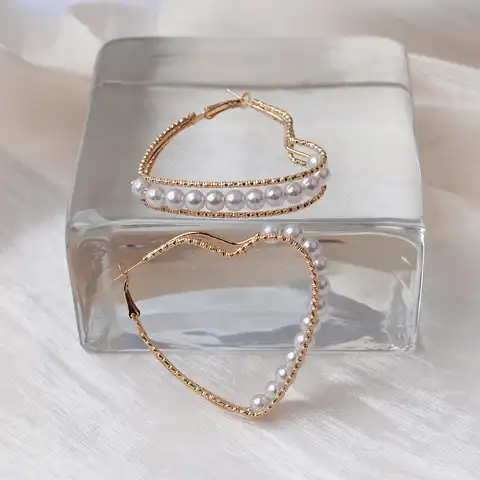 Корейский Большой кольцо в форме сердца с искусственным жемчугом