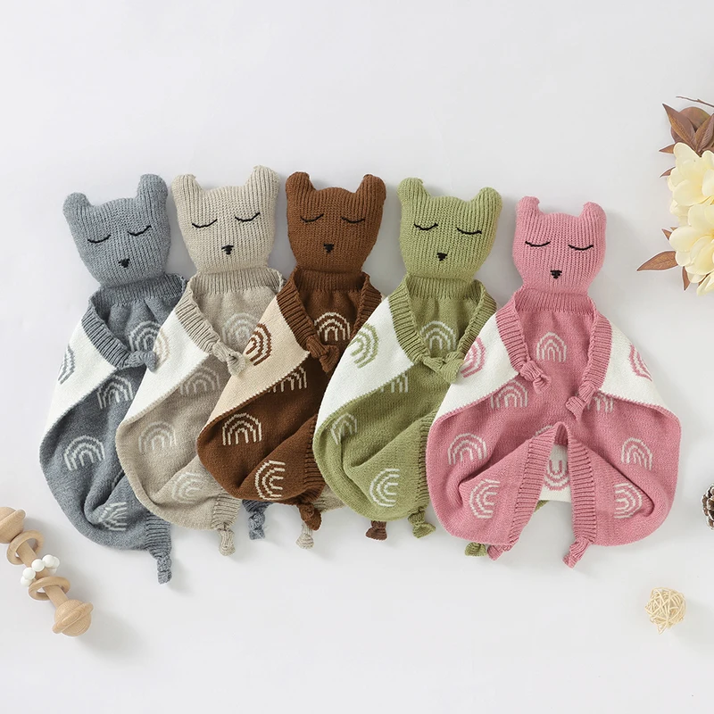 

Newborn Baby Security Blankets Animal Rainbow Knitted Infant Boys Girls Appease Towel Bunny Comforter Sleeping Toys Stuffed Gift