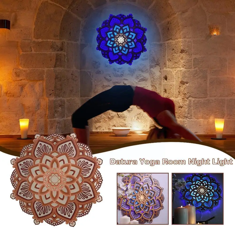 

Mandala Yoga Room Night Light LED Carved Ambient Light Home Lamp Hanging Decoration Bedroom Lamapara Wooden Pvc Wall X3X6