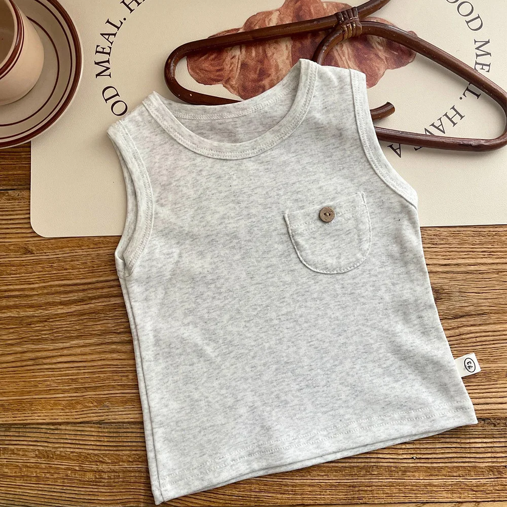 

Baby Boys Girls Sleeveless T-shirts Toddler Kids Solid Color Tops Children's Clothing