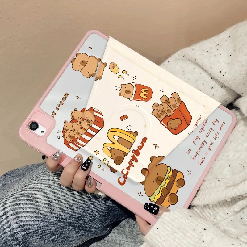 Смарт-чехол Hamburger Fries Capybara с вращением на 360 градусов для iPad Air 4 10 9 2020 5 IPad Air3 8-го