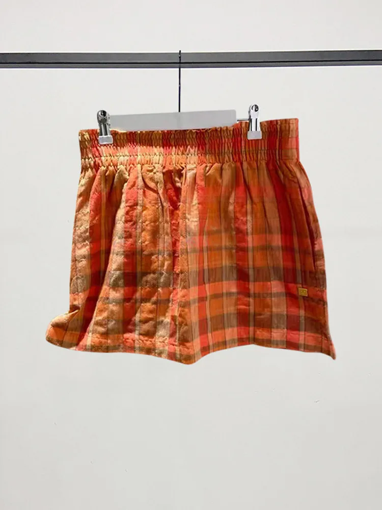 

Women Plaid Elastic Waist Skirt Smiley Color Patchwork 2022 New Spring Summer Female Mini Jupe