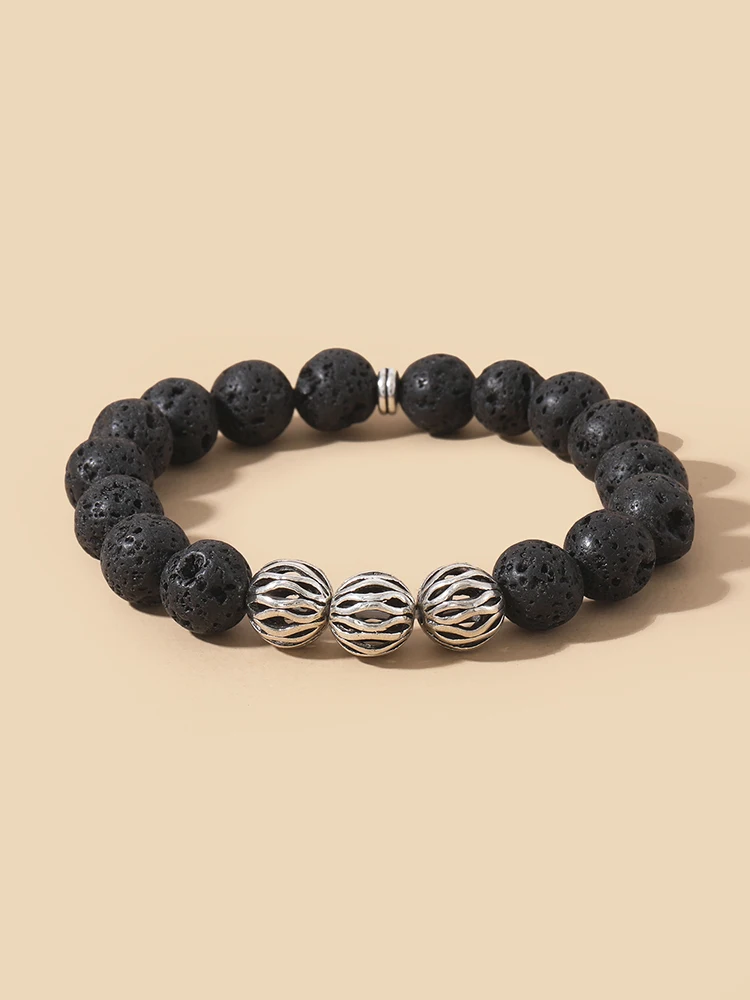 

OAIITE 10mm Natural Lava Rock Stone Bracelet for Women Men Healing Yoga Bracelets Bangles Energy Meditation Jewelry Gifts