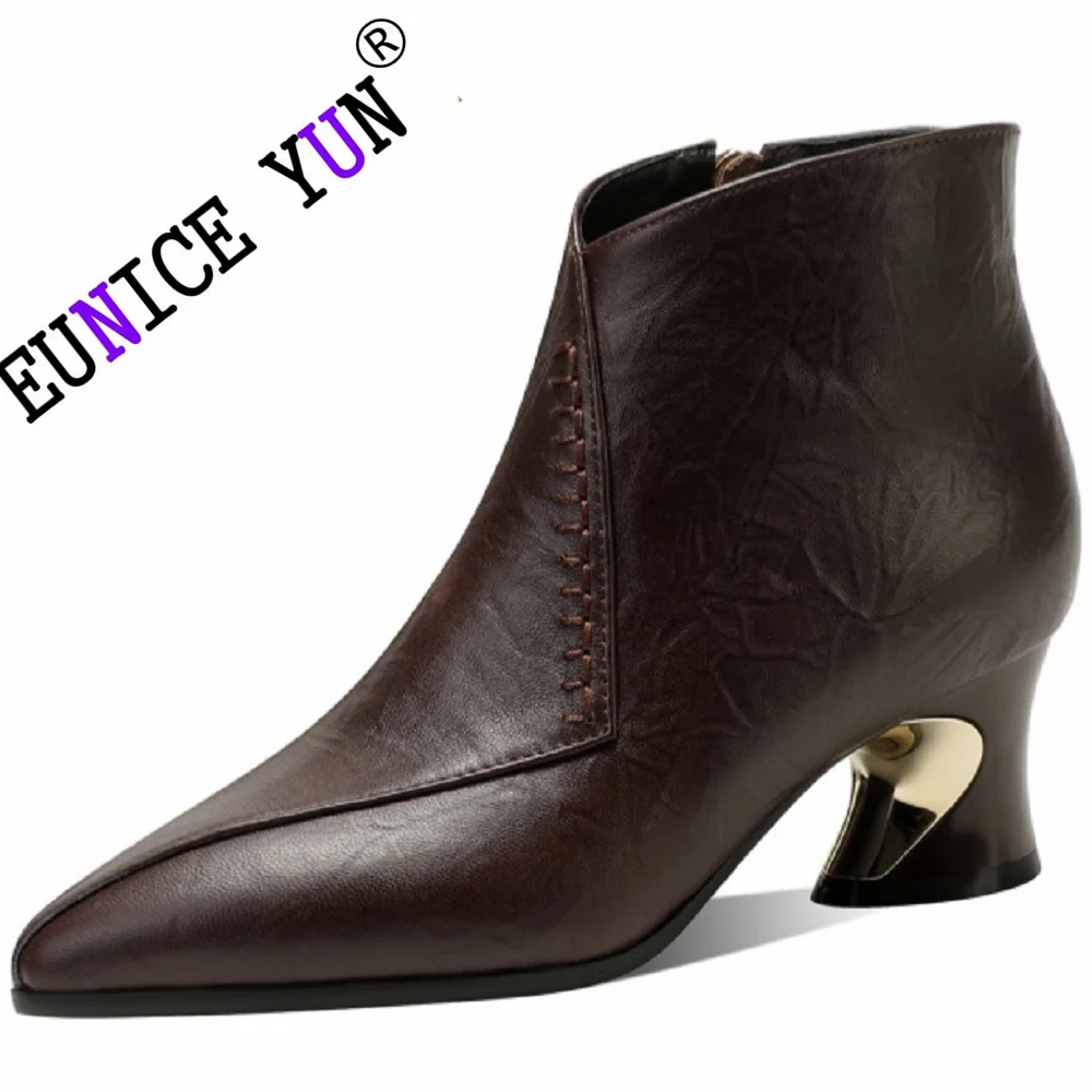 【EUNICE YUN】Брендовые ботинки ручной работы из натуральной кожи с острым носком на
