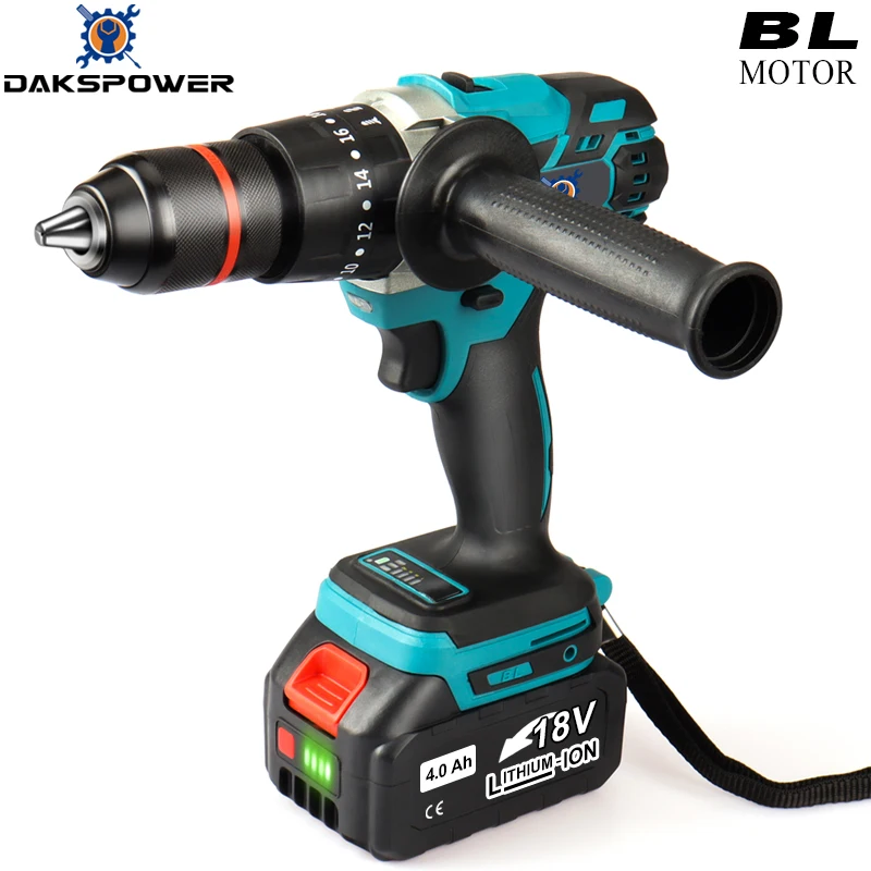 13MM Chuck Brushless Impact Drill 18V Wireless Battery Cordless Electric Screwdriver Power Tools Ice Fishing 115Nm Torque Screws