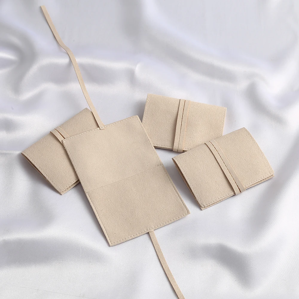 Storange Packaging Pouch Wholesale Beige Microfiber Jewelry Ring Earrings Suede Envelope Bag with Rope Wedding Gift Party
