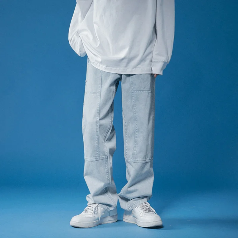 Men's Jeans High Street Wide Leg Pants Spring Autumn Solid Color Loose Straight Trousers Casual Male Clothes Oversized Bottoms