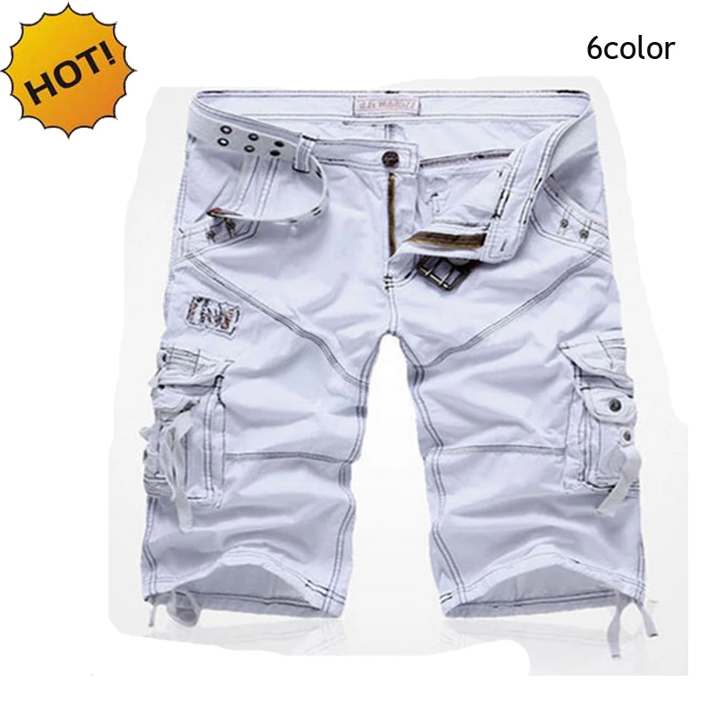 

High Quality Fashion Runway Patch Straight White Khaki Black Blue 5color Military Camo Tactical Cargo Short Trousers Men 29-38