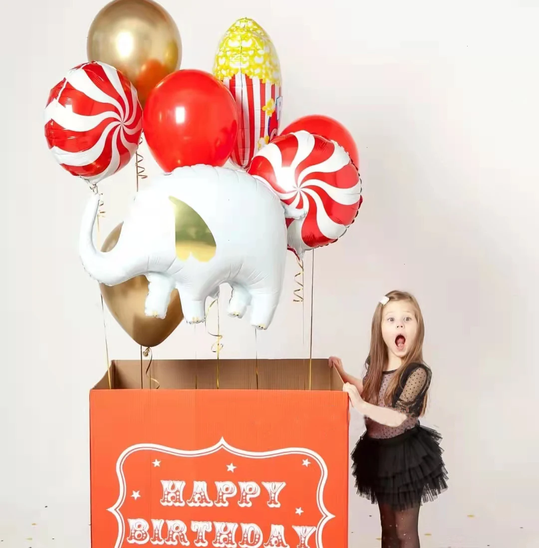 

9pcs Cartoon Elephant Animal Balloon Lollipop Popcorn Foil Balloon Girl Happy Birthday Party Decoration Baby Shower Balls
