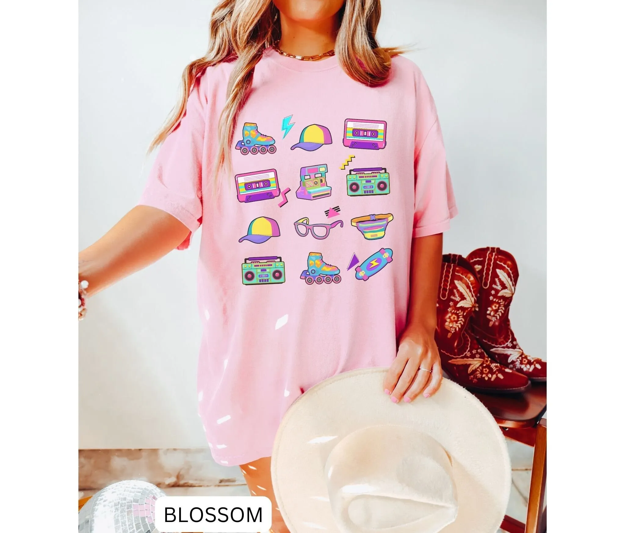 Футболка в стиле ретро 90-х Nineties роллерблейдинг бум-бокс кассета удобные цвета