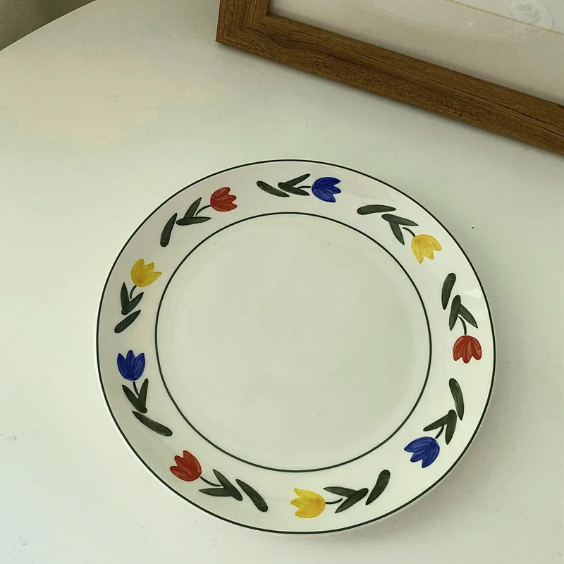 

Ceramic Tableware Korean Retro Young Girl Heart Cute Nordic Afternoon Tea Breakfast Desserts Western Food Plate Dish