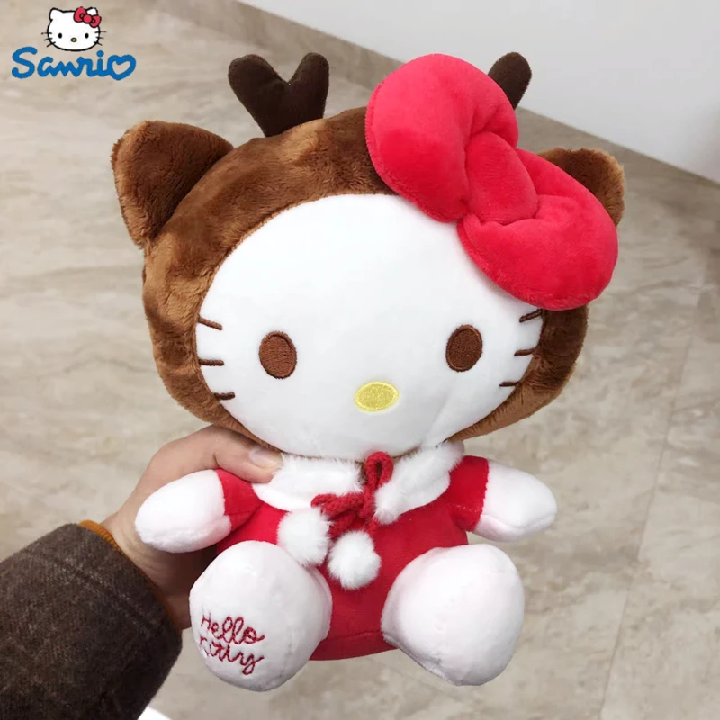 

Плюшевая Рождественская кукла Hello Kitty Kawayi, 20 см, Санта-Клаус, лосят, кавайная пушистая мягкая игрушка, украшение для комнаты, детские рождественские подарки